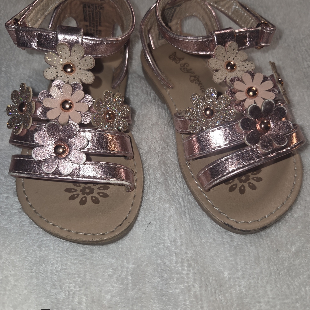 Self Esteem Metallic Pink Floral Kids Sandals